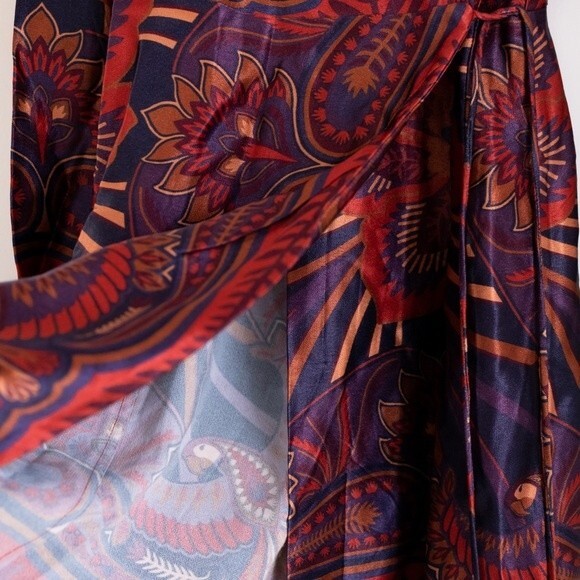 NEW Farm Rio Macaw Arabesque Mini Wrap Robe Dress Red Satin Size XS - Picture 6 of 14